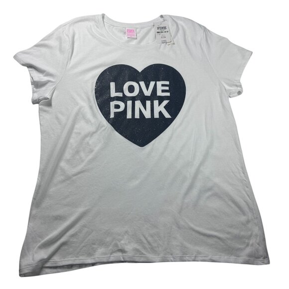 PINK Love Pink Heart Graphic Tee Women's Size XXL White New With Tags - Picture 3 of 8